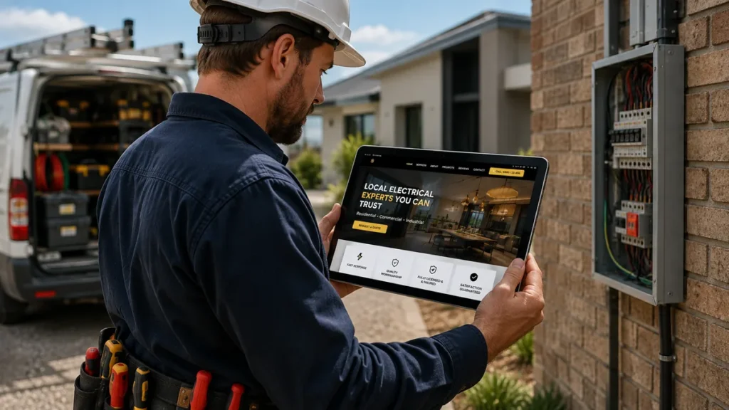 Heat pump professional viewing a modern heat pump company website in New Zealand