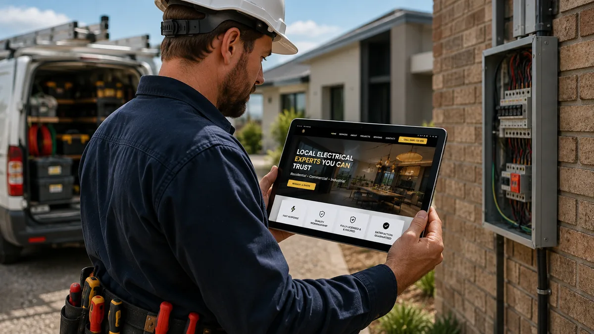 Heat pump professional viewing a modern heat pump company website in New Zealand